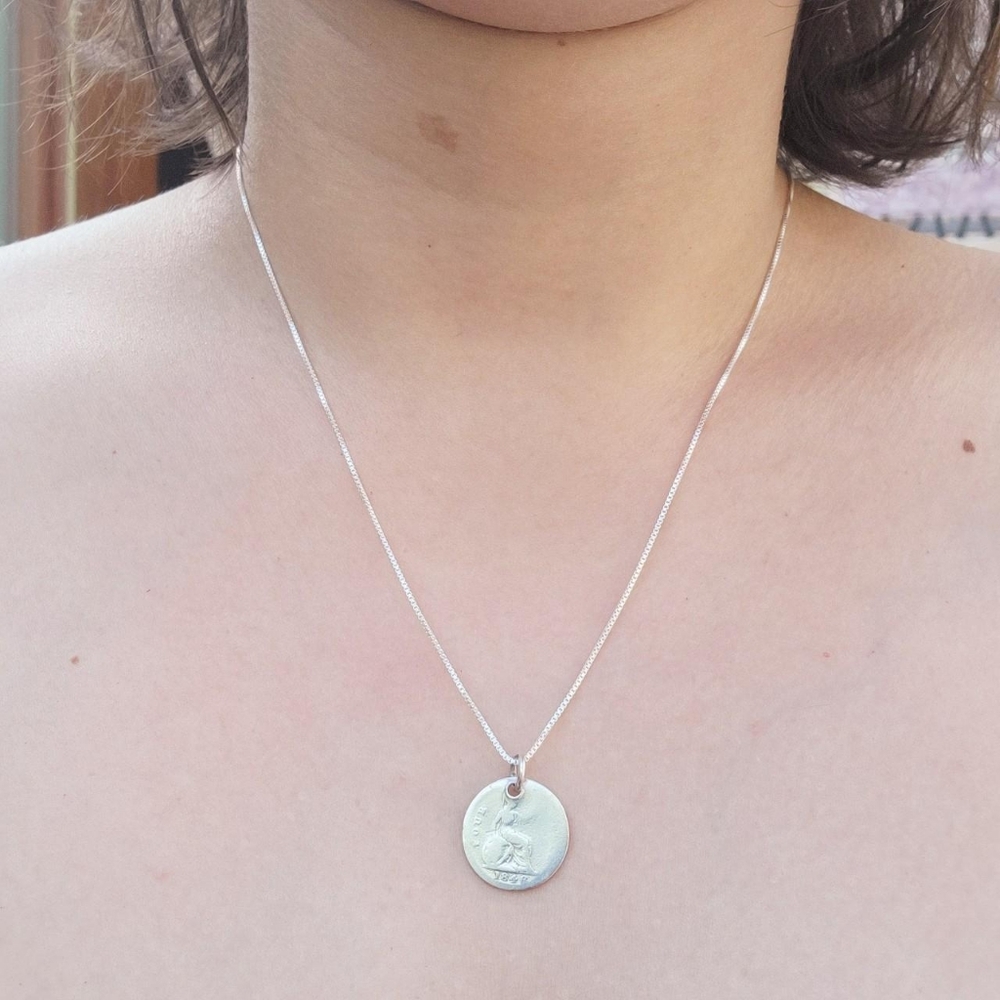Vintage Antique 1848 Egyptian Pharoah Queen Coin Necklace w/ 925 Sterling Chain